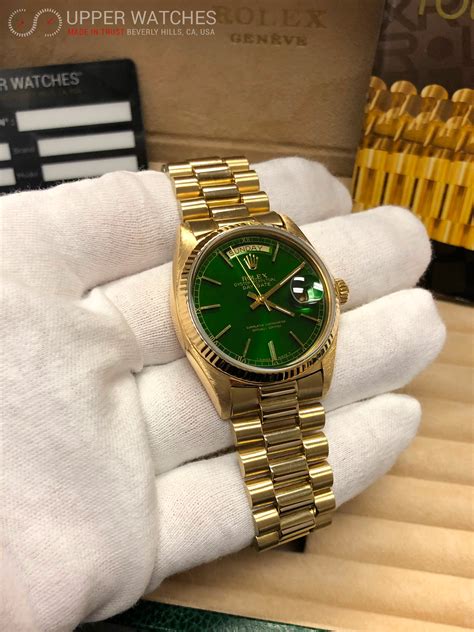 rolex gold green face day date|Rolex pre owned date.